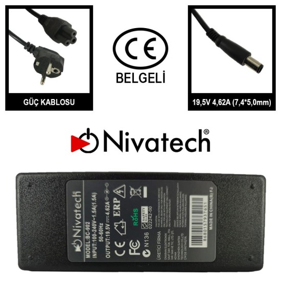 Nivatech BC 902 AC/DC LAPTOP POWER SUPPLY 19,5V 4,62A (7,4*5,0mm) For DELL