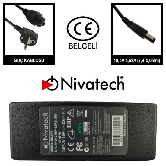 Nivatech BC 902 AC/DC LAPTOP POWER SUPPLY 19,5V 4,62A (7,4*5,0mm) For DELL Nivatech BC 902 AC/DC LAPTOP POWER SUPPLY 19,5V 4,62A (7,4*5,0mm) For DELL