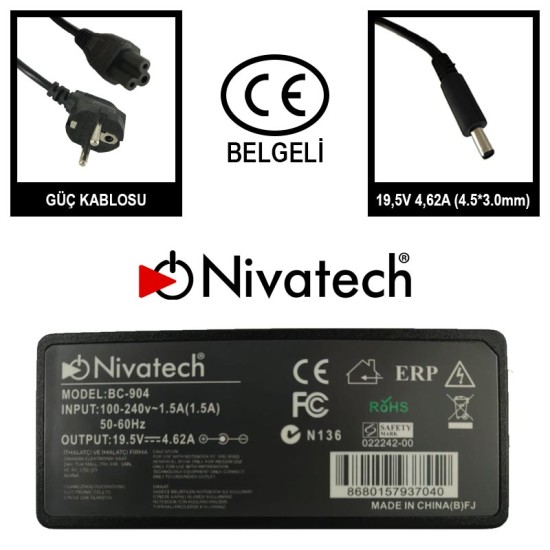 Nivatech BC 904 AC/DC LAPTOP POWER SUPPLY 19,5V 4,62A (4,5*3,0mm) For DELL Nivatech BC 904 AC/DC LAPTOP POWER SUPPLY 19,5V 4,62A (4,5*3,0mm) For DELL
