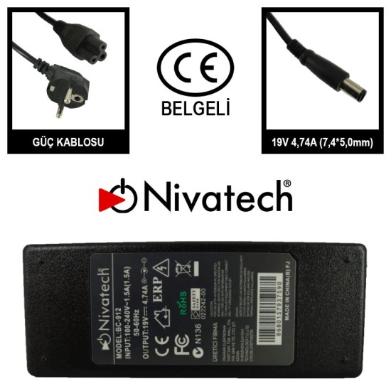 Nivatech BC 912 AC/DC LAPTOP POWER SUPPLY 19V 4,74A (7,4*5,0mm) For HP