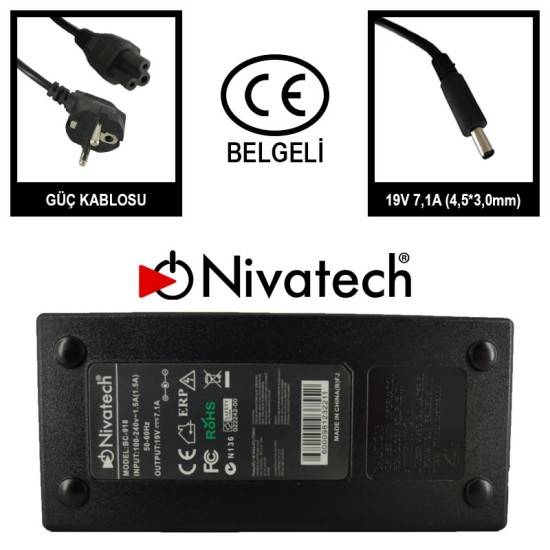 Nivatech BC 918 AC/DC LAPTOP POWER SUPPLY 19V 7,1A (4,5*3,0mm) For HP
