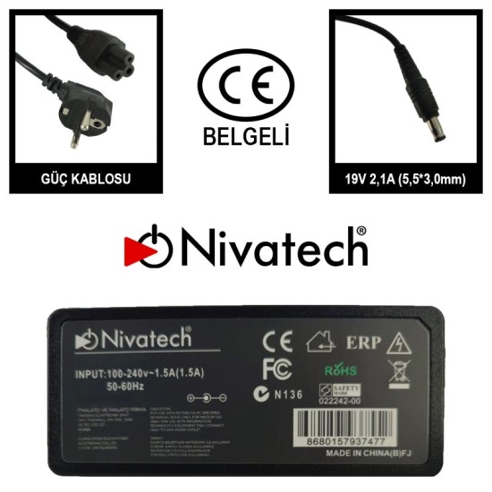 Nivatech BC 951 AC/DC LAPTOP POWER SUPPLY 19V 2,1A (5,5*3,0mm) For SAMSUNG