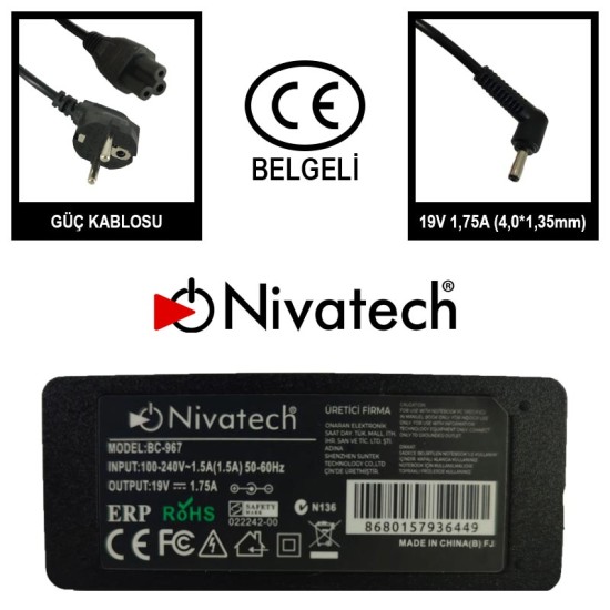 Nivatech BC 967 AC/DC LAPTOP POWER SUPPLY 19V 1,75A (4,0*1,35mm) For ASUS Nivatech BC 967 AC/DC LAPTOP POWER SUPPLY 19V 1,75A (4,0*1,35mm) For ASUS