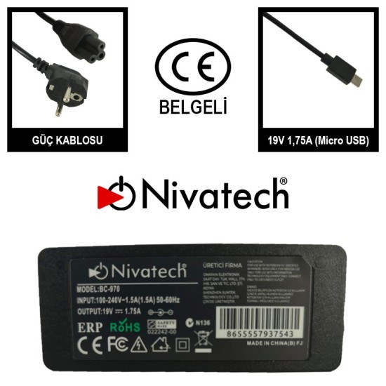 Nivatech BC 970 AC/DC LAPTOP POWER SUPPLY 19V 1,75A (Micro USB) For ASUS