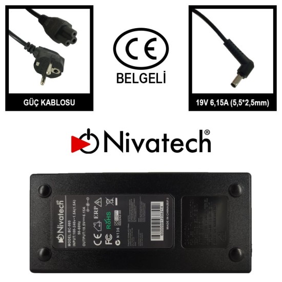 Nivatech BC 985 AC/DC LAPTOP POWER SUPPLY 19V 6,15A (5,5*2,5mm) For MSI Nivatech BC 985 AC/DC LAPTOP POWER SUPPLY 19V 6,15A (5,5*2,5mm) For MSI