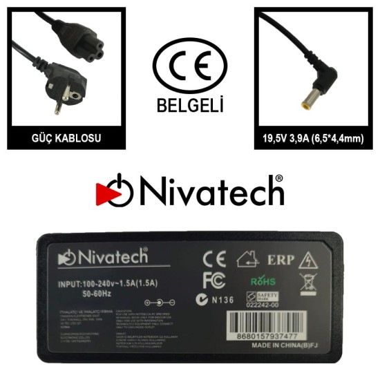 Nivatech BC 992 AC/DC LAPTOP POWER SUPPLY 19,5V 3,9A (6,5*4,4mm) For SONY Nivatech BC 992 AC/DC LAPTOP POWER SUPPLY 19,5V 3,9A (6,5*4,4mm) For SONY