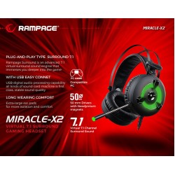 Rampage Miracle-X2 Yeşil Led 7.1 Surround Sound System Mikrofonlu Oyuncu Kulaklığı Rampage Miracle-X2 Yeşil Led 7.1 Surround Sound System Mikrofonlu Oyuncu Kulaklığı