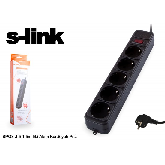 S-link SPG3-J-5 1.5m 306Joule 5Li Akım Kor.Siyah Priz