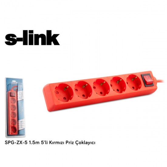 S-link SPG-ZX-5 1.5m 5'li Kırmızı Priz Çoklayıcı