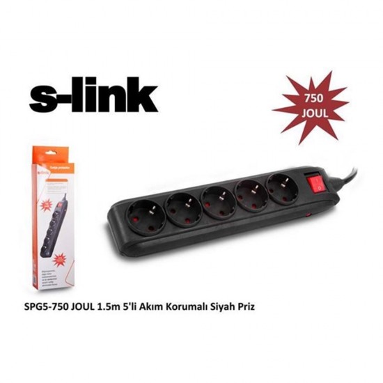 S-link SPG5-750 JOUL 1.5m 5'li Akım Korumalı Siyah Priz