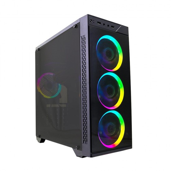 PowerBoost VK-C12B USB 3.0 ATX, Tempered Glass, RGB fan, siyah Kasa (PSU Yok)