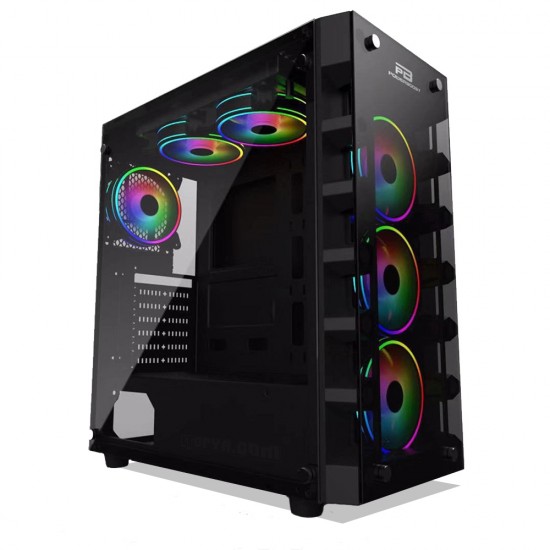 PowerBoost X-59 USB 3.0 Tempered Glass 4 x Rainbow Fixed LED Fanlı Gaming Kasa (PSU Yok)