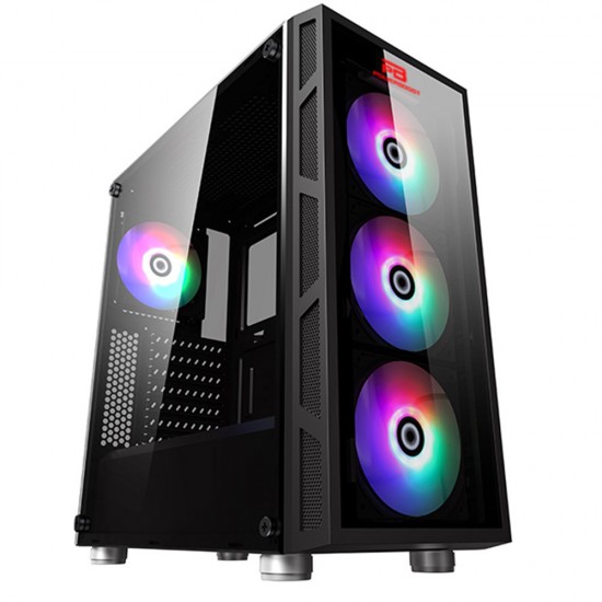 PowerBoost VK-G2052S USB 3.0 ATX, Temp.Glass Led RGB Rainbow fan, siyah Kasa (PSU Yok)