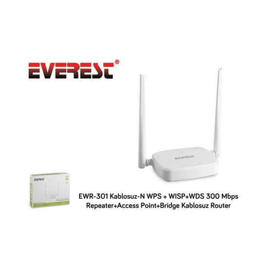 Everest EWR-301 Kablosuz-N WPS + WISP+WDS 300 Mbps Repeater+Access Point+Bridge Kablosuz Router