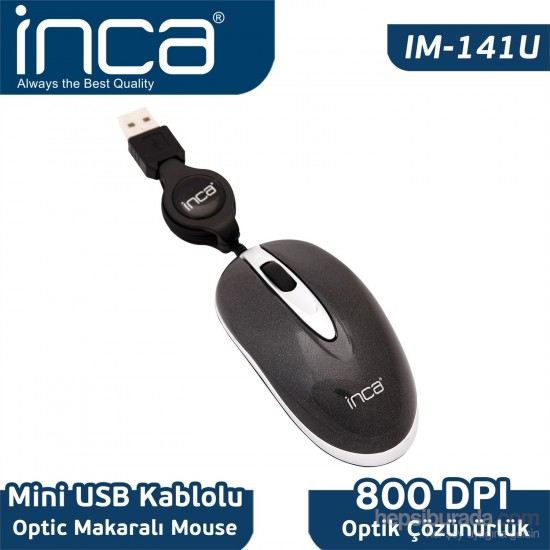 INCA IM-141U USB SILVER+BLACK MİNİ MAKARALI MOUSE