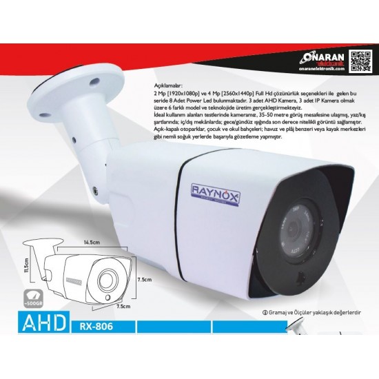 RAYNOX XM-806 2 MP 3,6 M LENS 42 LEDLİ