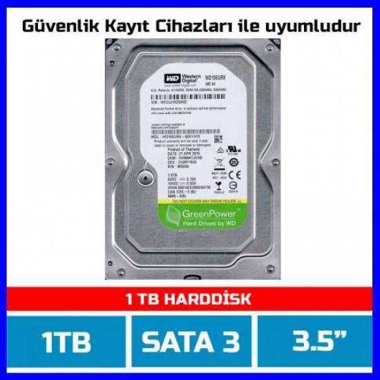 W.DİGİTAL 3,5 AV- GP 1 TB 7200 RPM 64 MB SATA3 6GBİT/SN PC HDD WD10EURX 7/24 CALISMA