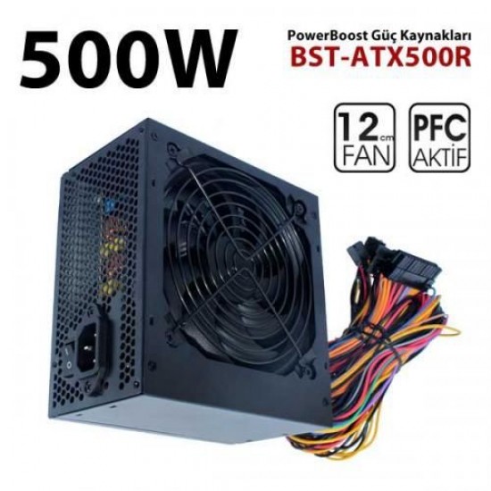 PowerBoost BST-ATX500R "QUARK" 500w APFC 12cm fanlı ATX PSU Power kablo (Retail Box)