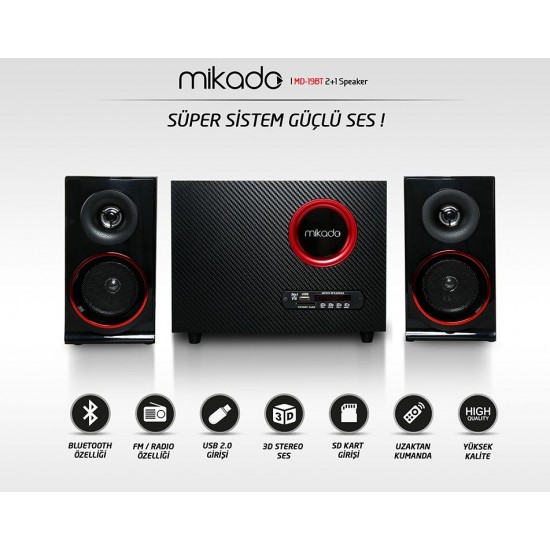 Mikado MD-19BT 2+1 Usb+SD+Fm Destekli Multimedia Siyah