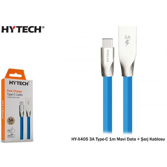 Hytech HY-X405 3A Type-C 1m Mavi Data + Şarj Kablosu