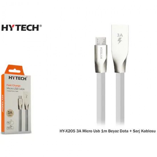 Hytech HY-X205 3A Micro Usb 1m Beyaz Data + Sarj Kablosu