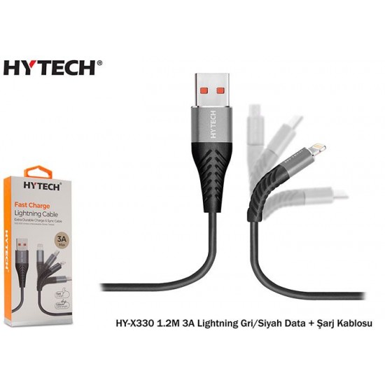 Hytech HY-X330 1.2M 3A Lightning Gri/Siyah Data + Şarj Kablosu