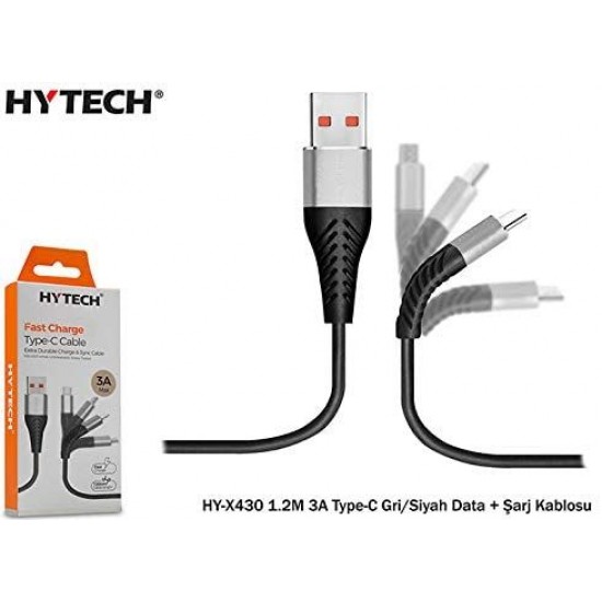 Hytech HY-X430 1.2M 3A Type-C Gri/Siyah Data + Şarj Kablosu