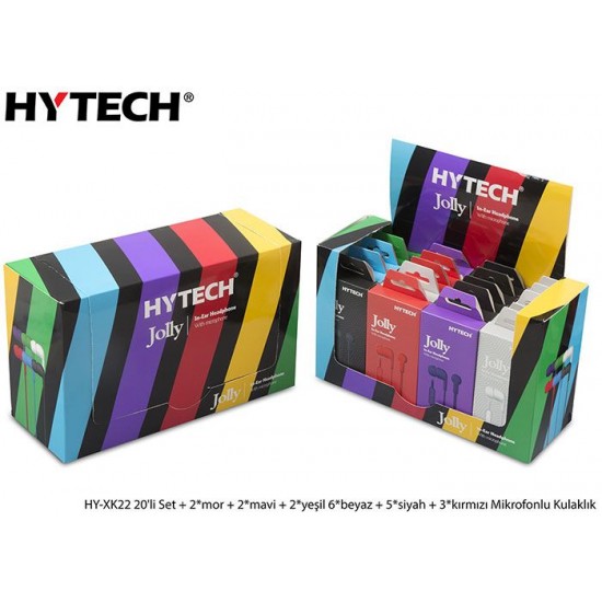 Hytech HY-XK22 20'li Set + 2*mor + 2*mavi + 2*yeşil 6*beyaz + 5*siyah + 3*kırmızı Mikrofonlu Kulaklı