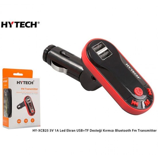 Hytech HY-XCB25 5V 1A Led Ekran USB+TF Desteği Kırmızı Bluetooth Fm Transmitter