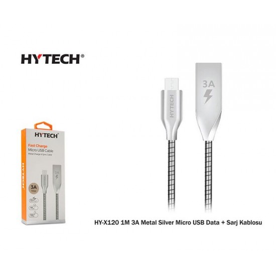 Hytech hy-x120 1M 3A Metal Silver Micro USB Data + Sarj Kablosu
