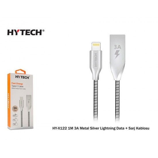 Hytech HY-X122 1M 3A Metal Silver Lightning Data + Sarj Kablosu