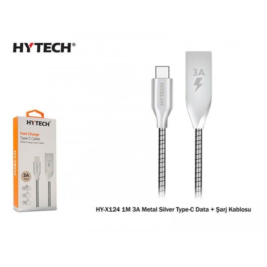 Hytech HY-X124 1M 3A Metal Silver Type-C Data + Şarj Kablosu