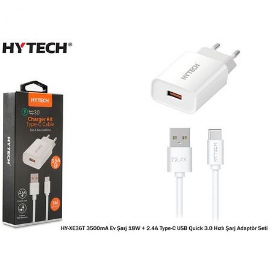 Hytech HY-XE36T 3500mA Ev Şarj 18W + 2.4A Type-C USB Quick 3.0 Hızlı Şarj Adaptör Seti