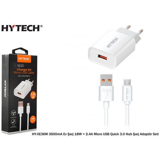 Hytech HY-XE36M 3500mA Ev Şarj 18W + 2.4A Micro USB Quick 3.0 Hızlı Şarj Adaptör Seti