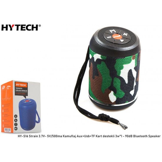 Hytech HY-S16 Strain 3.7V- 5V/500ma Kamuflaj Aux+Usb+TF Kart destekli 3w*1 - 90dB Bluetooth Speaker