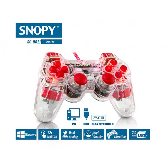 Snopy SG-502J USB/PC/PS3 Double Shock Şeffaf Joypad