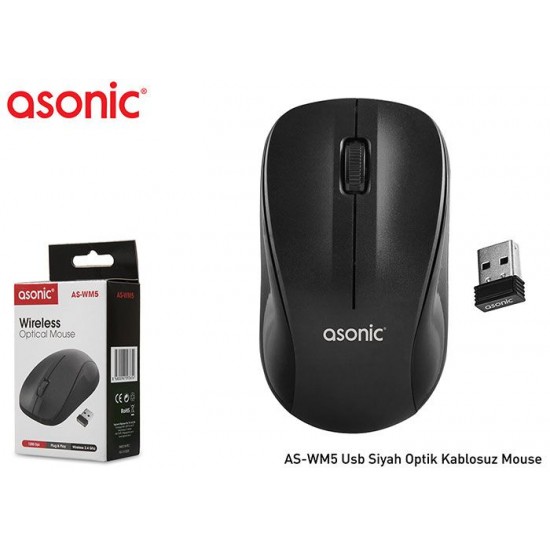 Asonic AS-WM5 Usb Siyah Optik Kablosuz Mouse